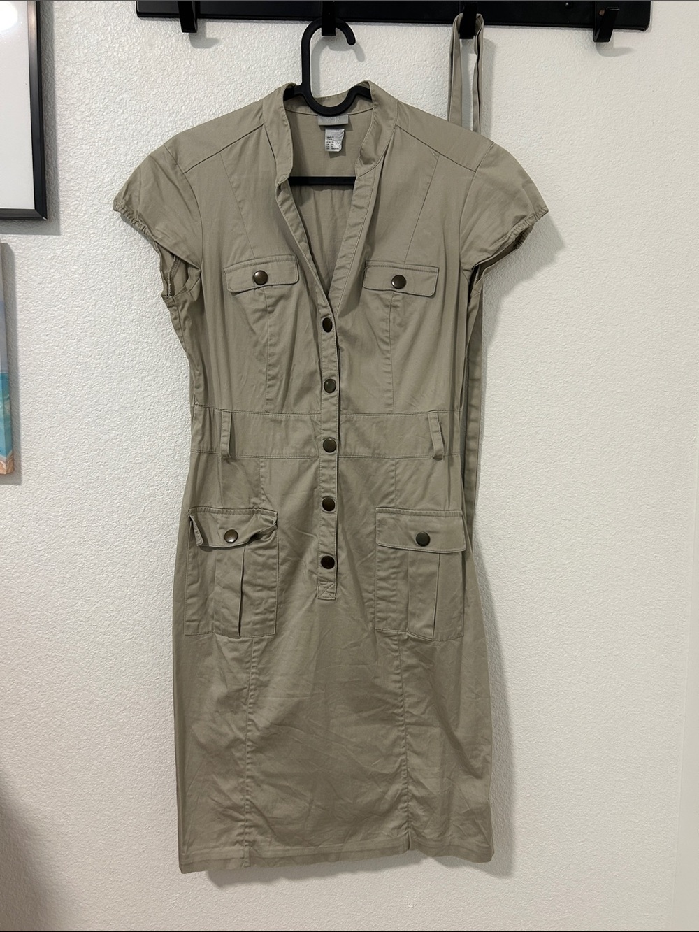 Utility Button-Front Khaki Shirt Dress H&M safari Vintage (2010)